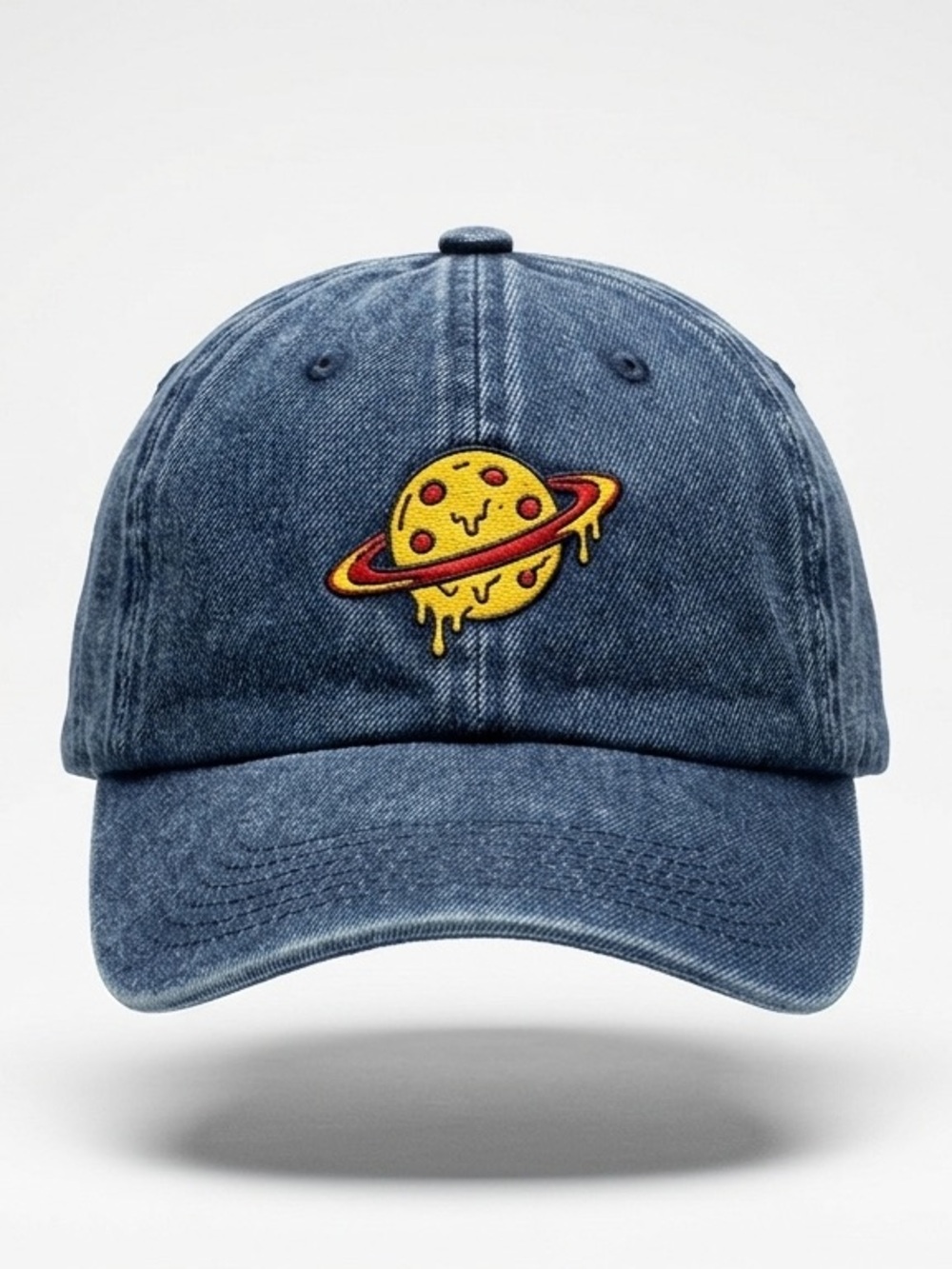 SOL‎ Planet Pizza Embroidered Dad Hat Washed Navy Blue Adjustable Cap One Size